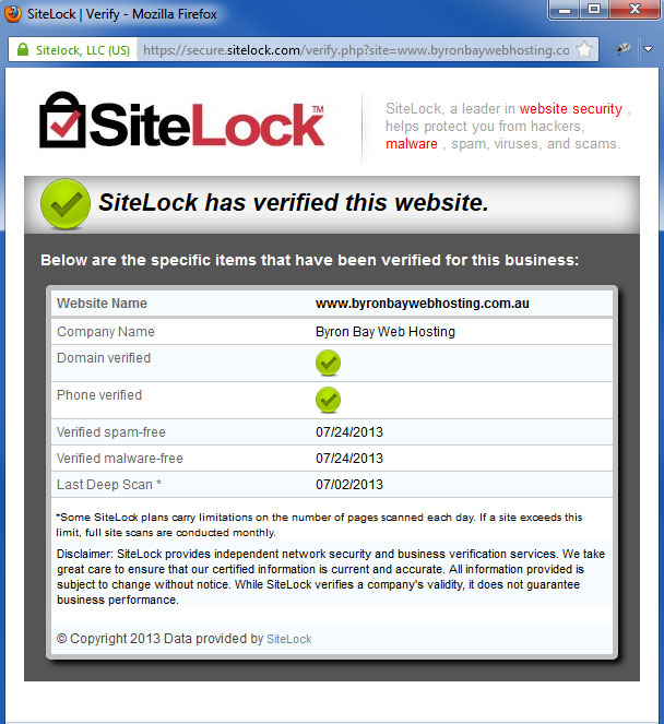 Sitelock Verifiable Trust Seal